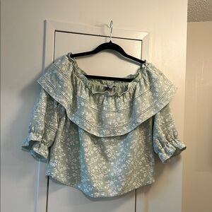 J.O.A Floral Off-Shoulder Top - Green